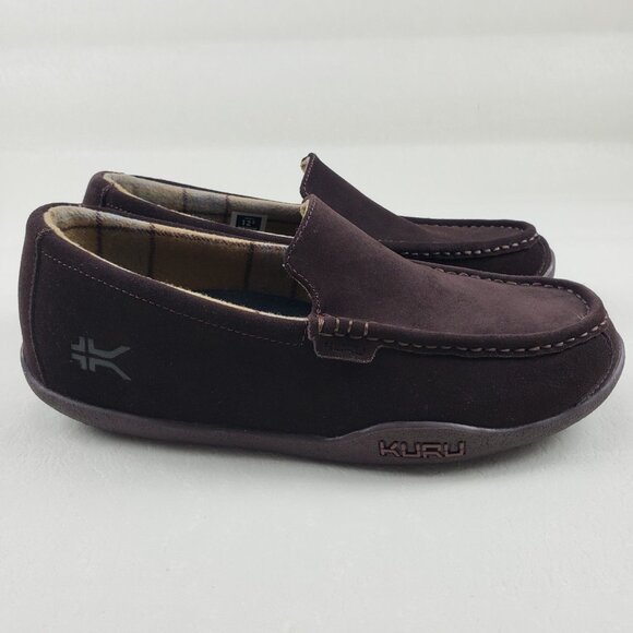Kuru Loft Suede Moccasin Slipper Mens 12.5 Brown Slip On Rubber Sole House Shoe - Picture 2 of 12